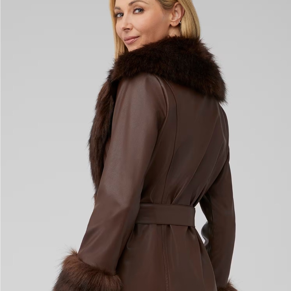 Show Me Your Mumu Faux Leather Fur Trim Coat Medium Missing Belt - Picture 3 of 5